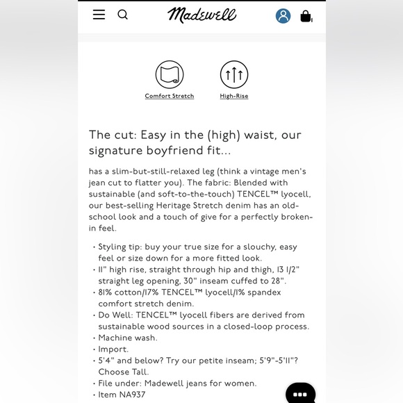 Madewell High Rise Slim Boy Jean in Neal Wash Tencel Denim Edition Size 27 - Picture 16 of 16